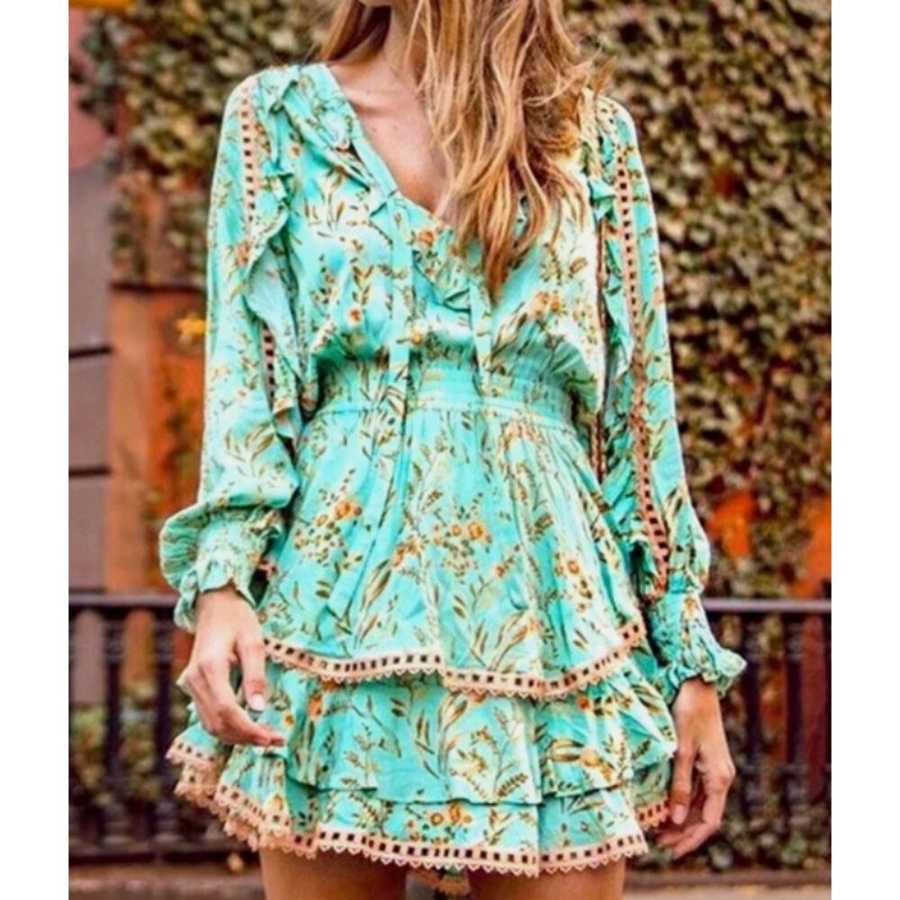 Spell & The Gypsy Maisie Playdress in Vintage Turquoise Size XL Ruffle and Lace